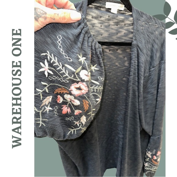 🛍️3/$40 Warehouse Women's Burnout Gray Cardigan Sweater Embroidered Sleeve 3X - Picture 4 of 6